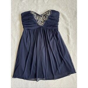 Blondie Nites By Stacy Strapless Navy Blue Solid A-Line Dress Size 13